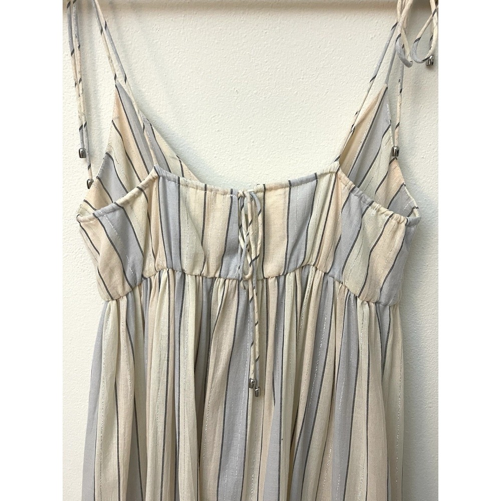 ZIMMERMANN Tiered Maxi Dress Cotton Tie Strap Natural Blue Metallic Stripe S - Picture 9 of 16